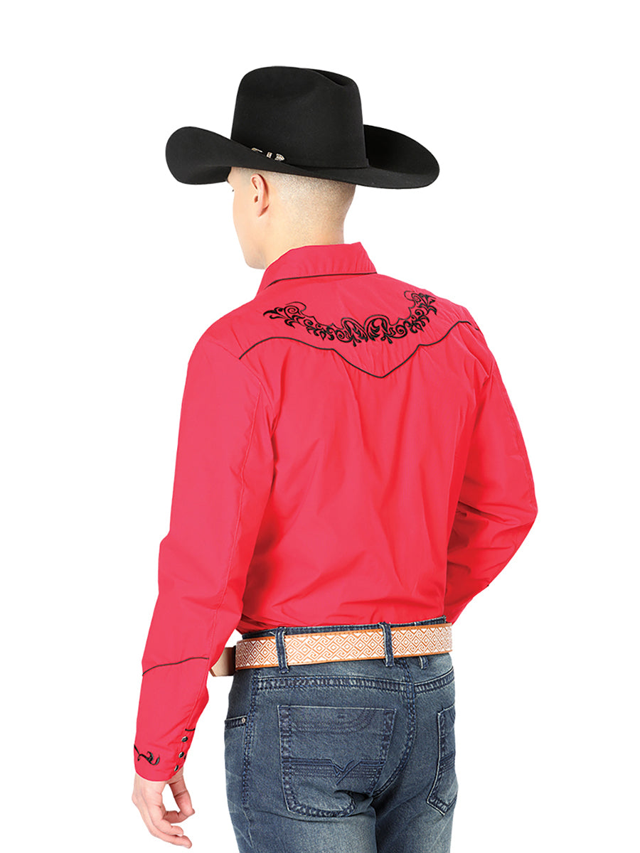 el General Bordado Vaquero Camisa Rojo/negro 40989