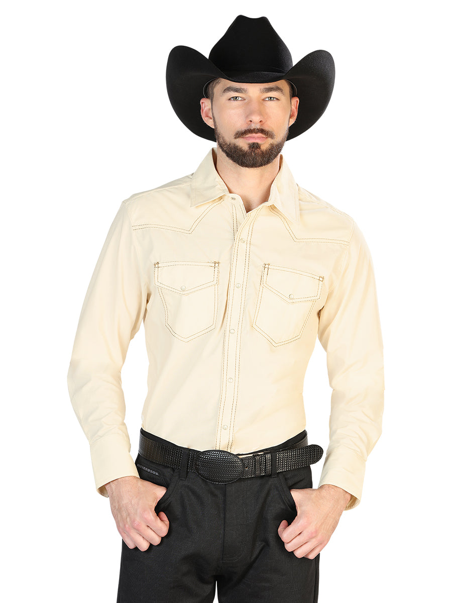 Camisa Vaquera M/ Larga El Senor De Los Cielos Mc061924 65% Polyester 35% Algodon Beige 42900