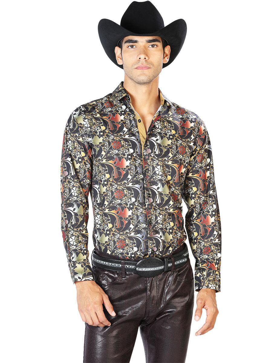 Camisa Casual Manga Larga El Señor De Los Cielos Wh-039 97% Poliéster 3% Elastano Negro/Marrón 43539