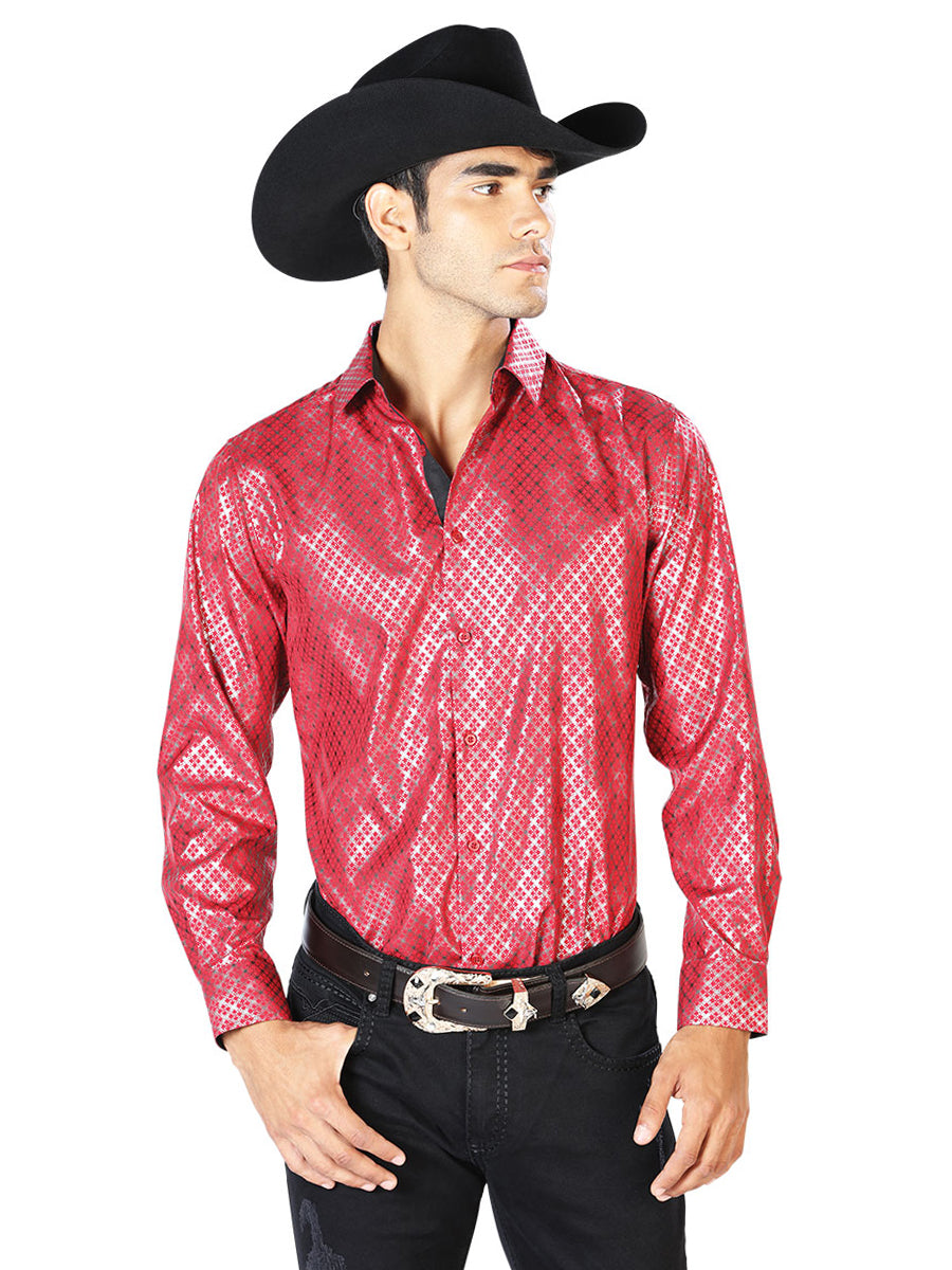 Camisa Casual Manga Larga El Señor De Los Cielos Wh-006 97% Poliéster 3% Spandex Vino 43574