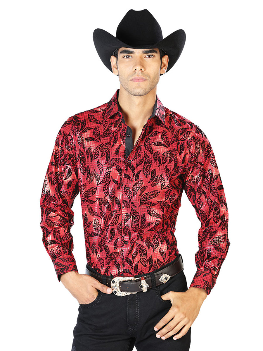 Camisa Casual Manga Larga El Señor De Los Cielos Wh-018 97% Poliéster 3% Spandex Vino 43588