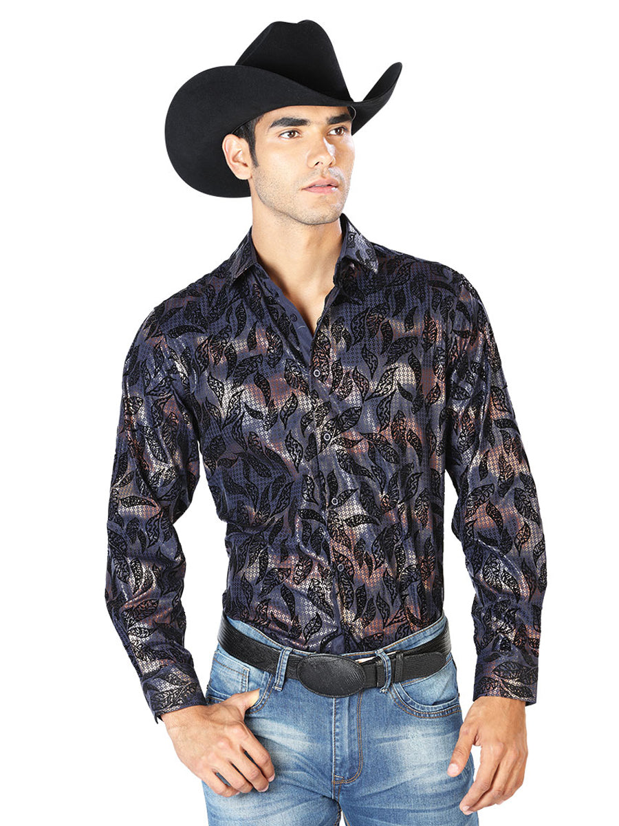 Camisa Casual Manga Larga El Señor De Los Cielos Wh-018 97% Poliéster 3% Elastano Marino 43589