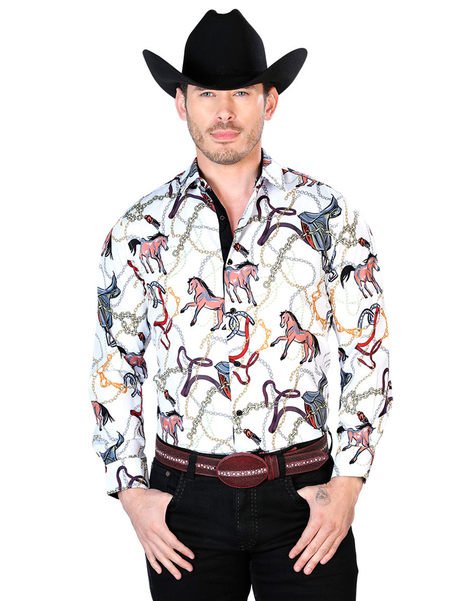 Camisa Casual L/ Manga El Señor De Los Cielos 884086 95% Poliéster 5% Elastano Off White/Oro 43701