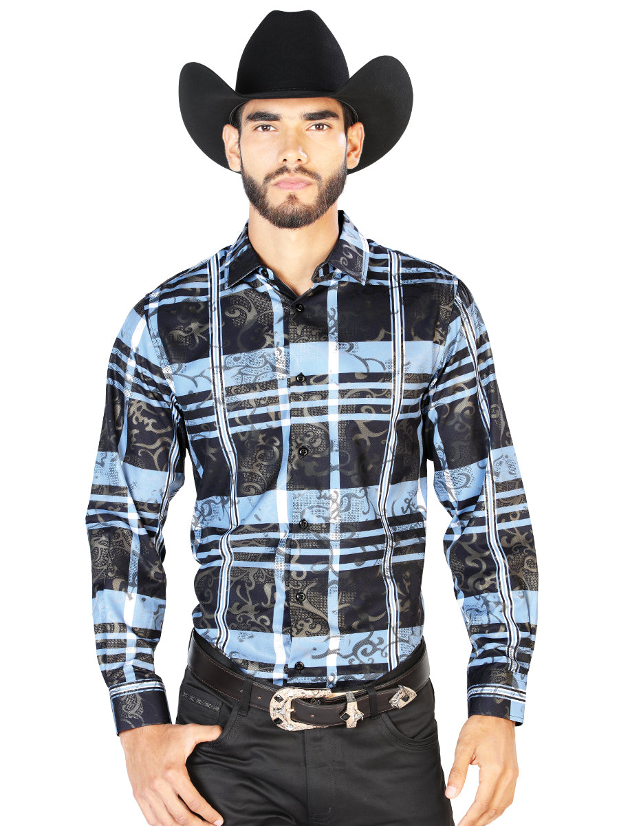 Camisa Casual Manga L El Señor De Los Cielos Wh7-137 97% Poliéster 3% Elastano Negro Azul 43864