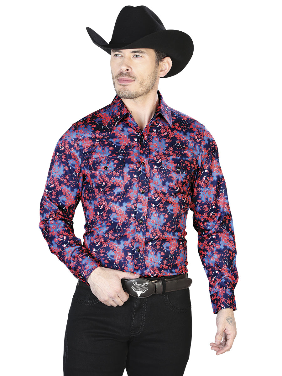 Camisa Casual Manga Larga El Señor De Los Cielos 41 97%Poliéster 3%Lycra Azul/Flores 43956
