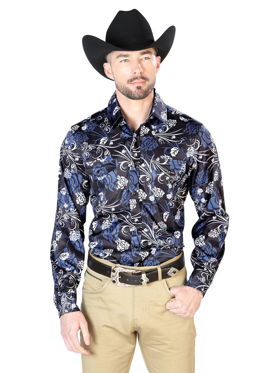Camisa Casual Long Manga El Señor De Los Cielos 44 97%Poliéster 3%lycra Navy Floral 43959