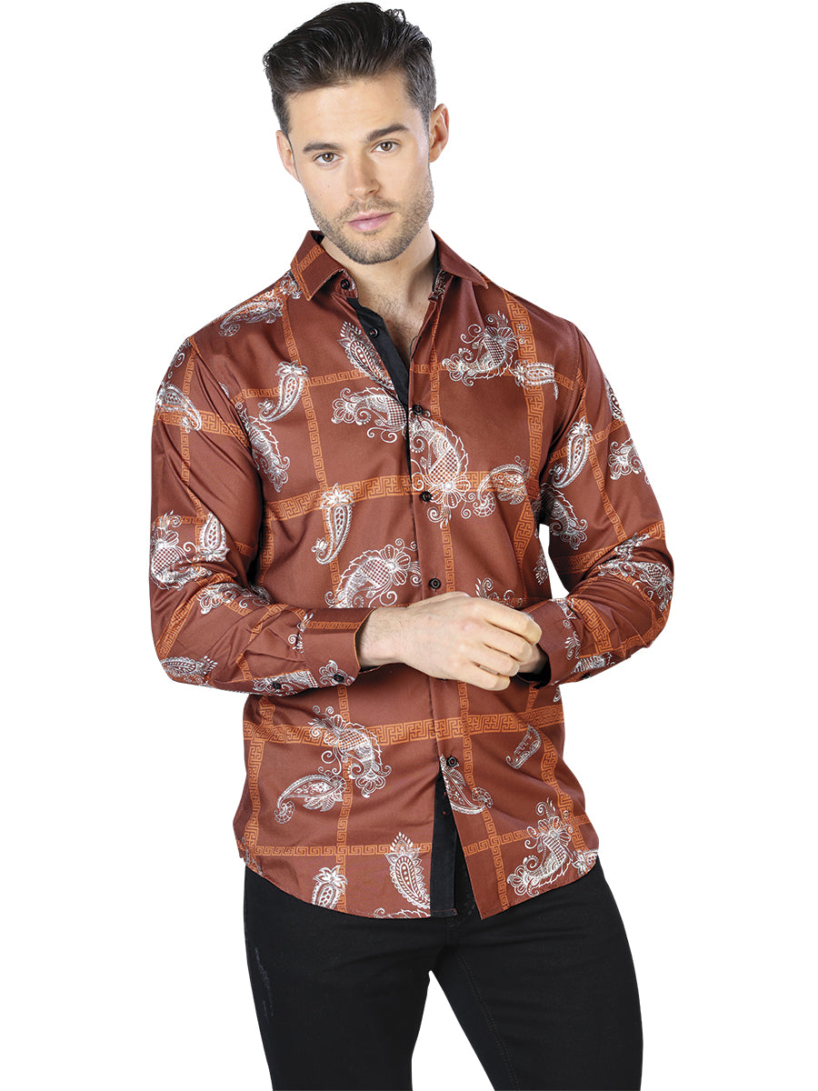 Camisa Casual L/ Manga El Señor de los Cielos WH10-023 100% POLIESTER LADRILLO 44025