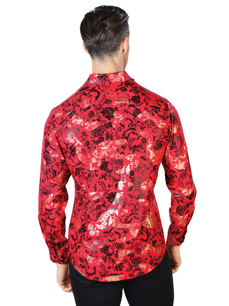 Camisa Casual Manga Larga El Señor De Los Cielos Wh10-029 97% Poliéster 3% Elastano Rojo/Oro 44031