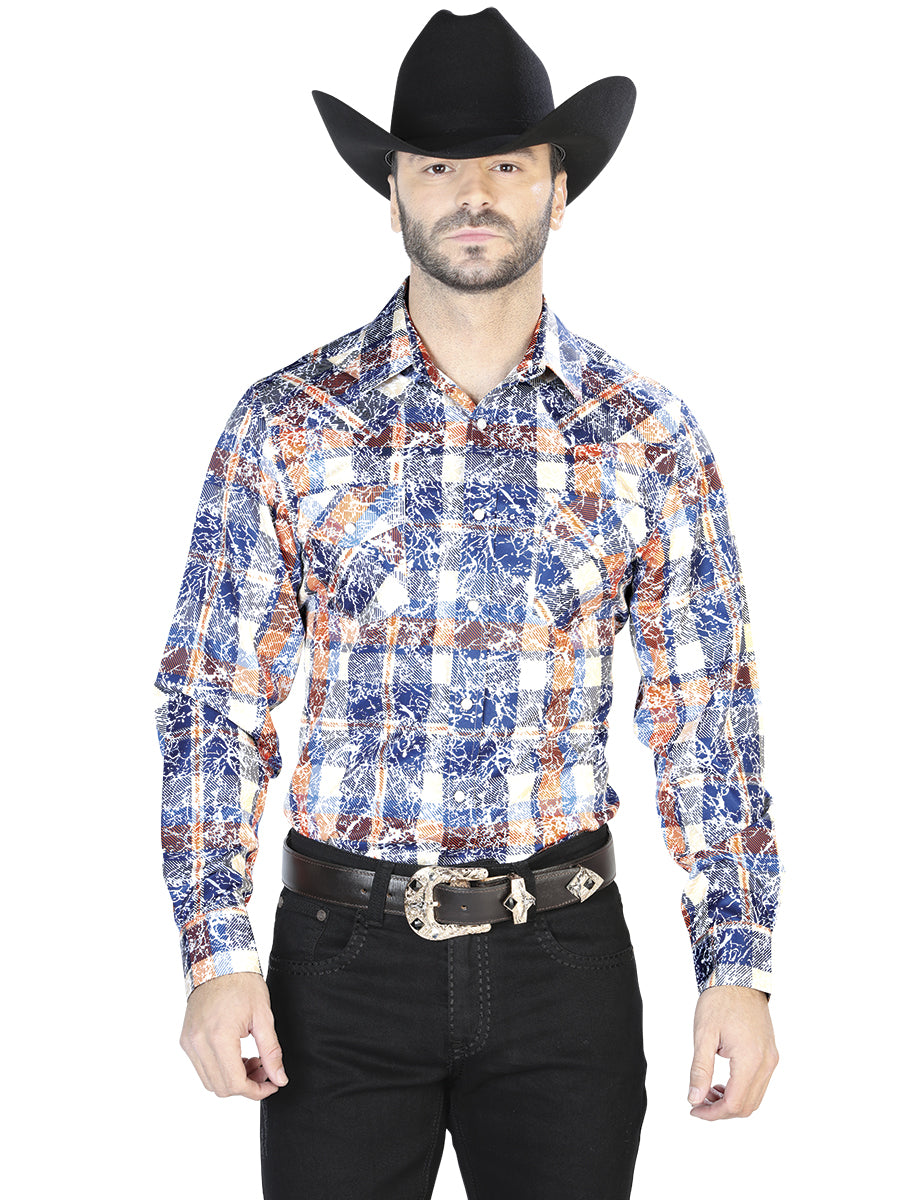 Camisa Casual Manga Larga El Señor De Los Cielos 2 97%Poliéster 3%Lycra Azul/Naranja 44063