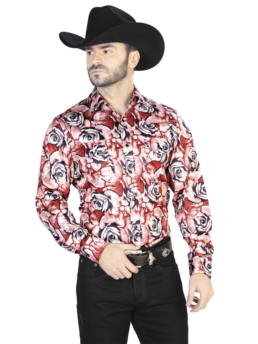 Camisa Casual Manga Larga El Señor De Los Cielos 7 97%Poliéster 3%Lycra Ladrillo/Rosas 44068
