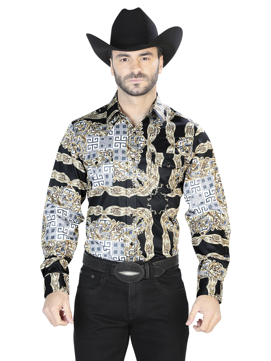 Camisa Casual L/ Manga El Señor De Los Cielos 9 97%Poliéster 3%Lycra Negro/Oro 44070
