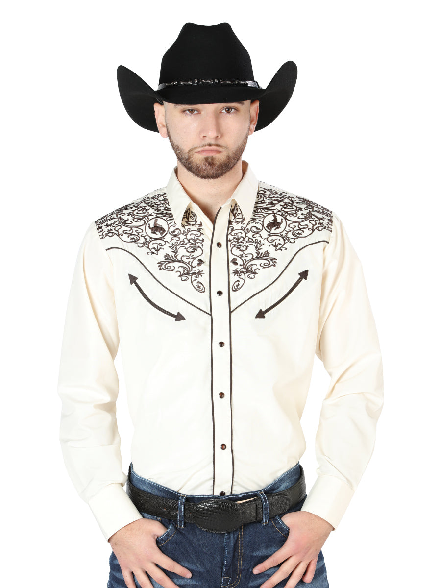 el Señor de los Cielos Bordado Camisa Beige/negro 44189