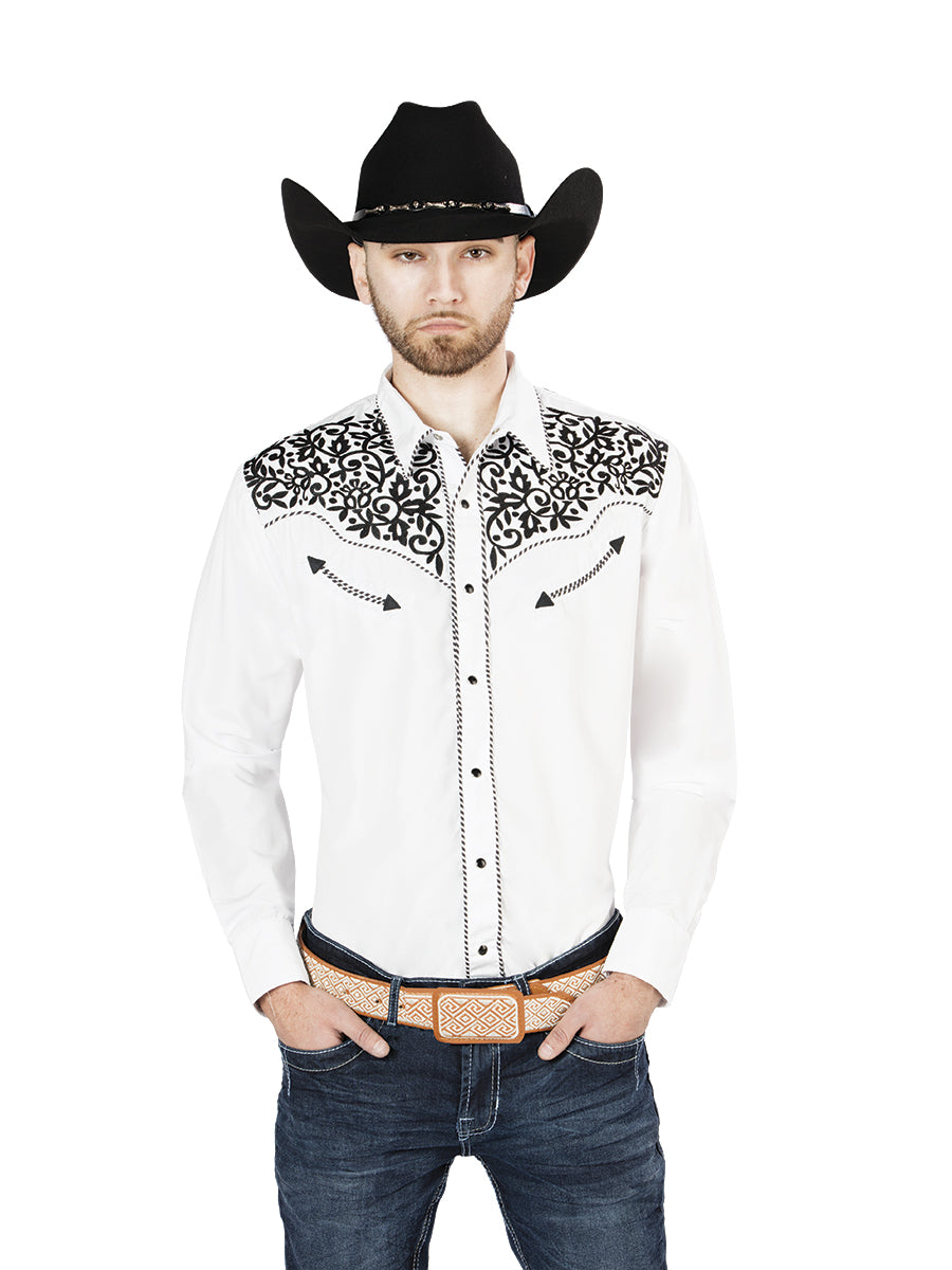 el General Bordado Vaquero Camisa Blanco/negro 44194