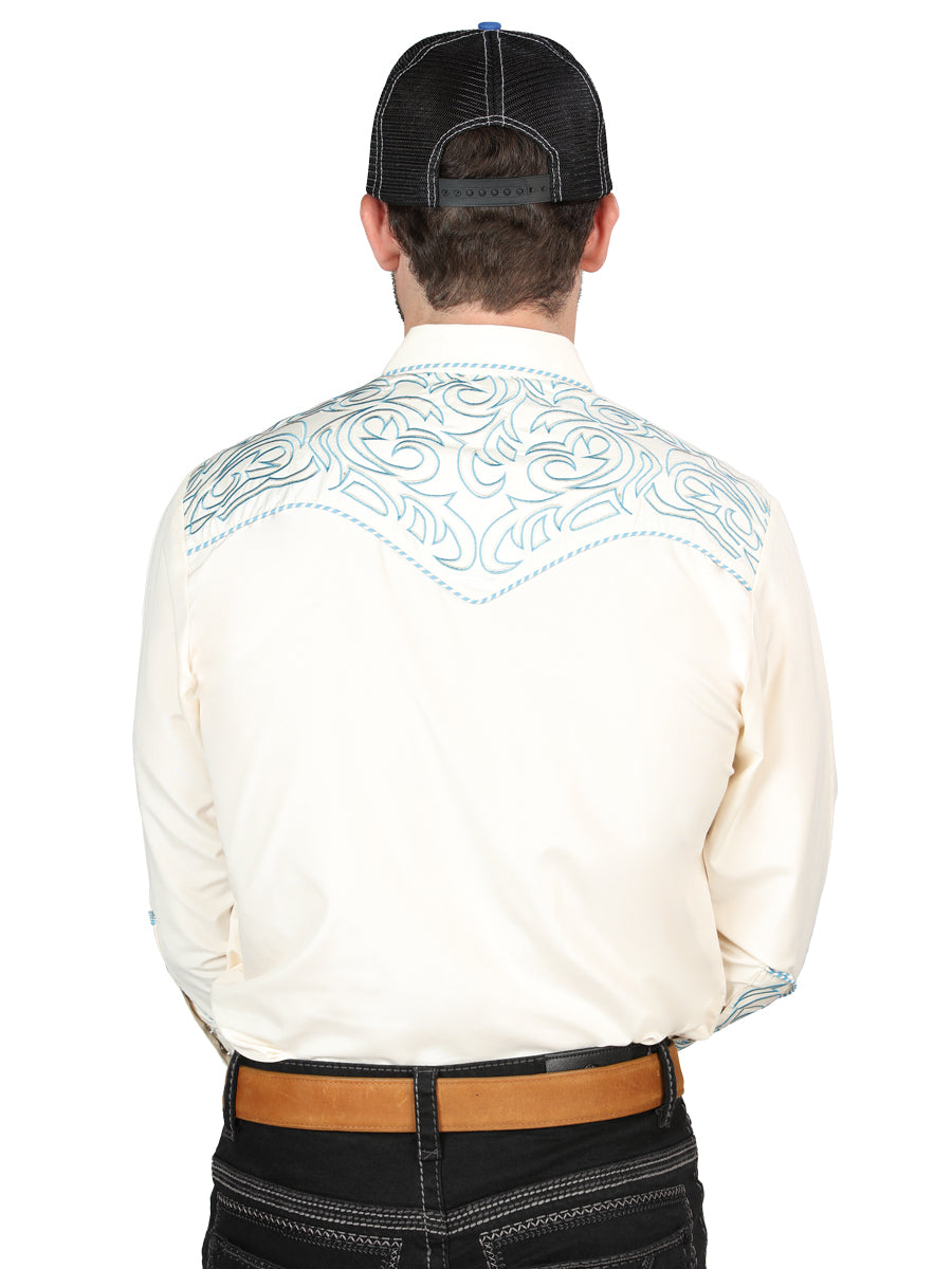 el General Bordado Vaquero Camisa Beige/azul 44199