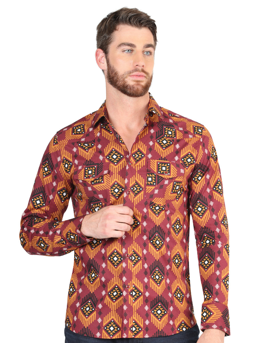 Camisa Vaquera M/ Larga El Senor De Los Cielos 23-18 97% Algodón 3% Lycra Burdeos 44426