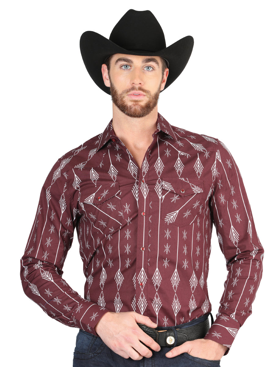 Camisa Vaquera M/ Larga El Senor De Los Cielos 23-27 97% Algodón 3% Lycra Burdeos 44435