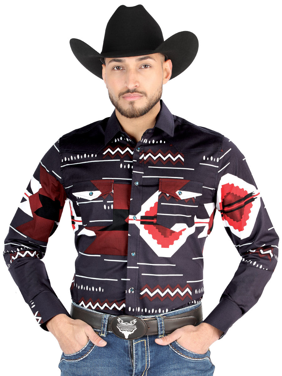 Camisa Vaquera M/ Larga El Senor De Los Cielos 23-66 97% Algodón 3% Lycra Negro/Burdeos 44498