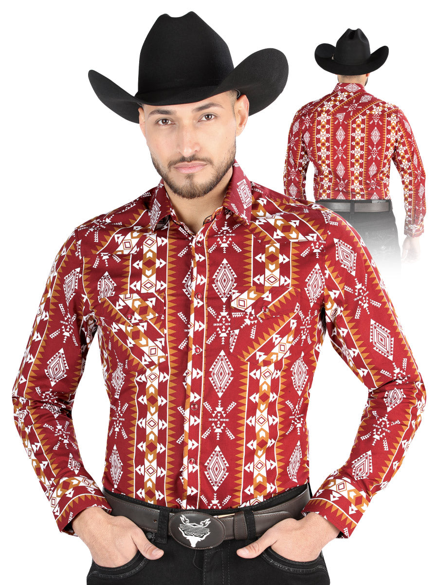 Camisa Vaquera M/ Larga El Senor De Los Cielos 23-71 97% Algodón 3% Lycra Burdeos 44503