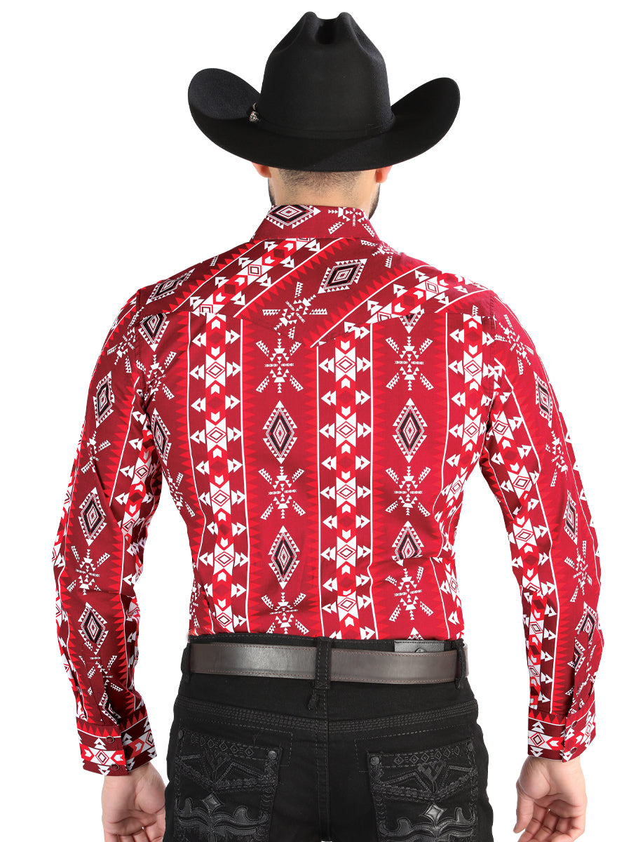 Camisa Vaquera M/ Larga El Senor De Los Cielos 23-72 97% Algodón 3% Lycra Roja 44504