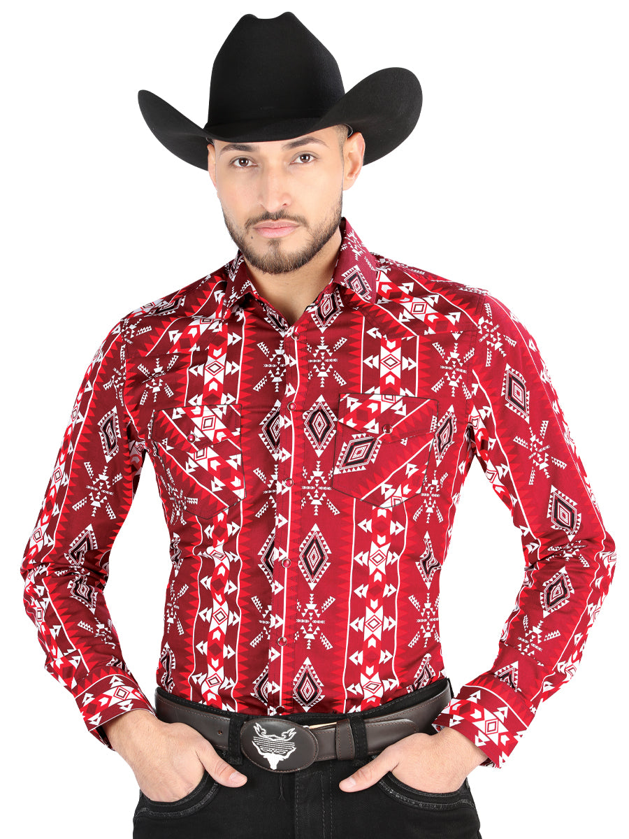 Camisa Vaquera M/ Larga El Senor De Los Cielos 23-72 97% Algodón 3% Lycra Roja 44504