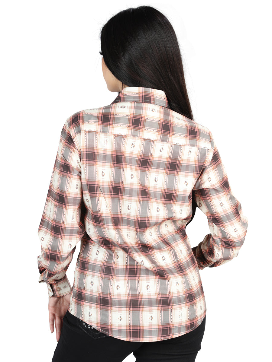 Camisa L/ Manga El Senor De Los Cielos Wh2307-13 97% Poliéster 3% Spandex Orange/beige 44716
