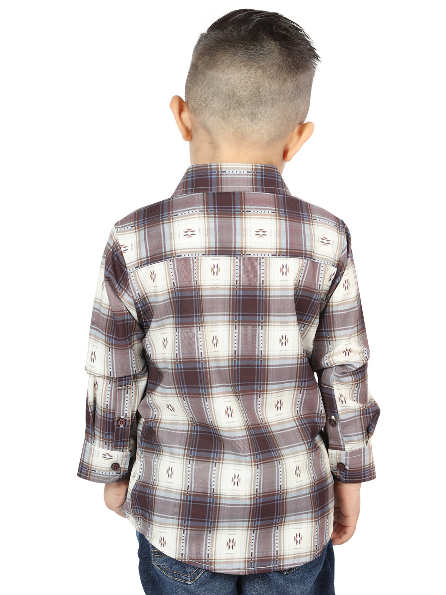Camisa L/ Manga El Senor De Los Cielos Wh2307-11 97% Cotton 3% Spandex Beige/burgundy 44747