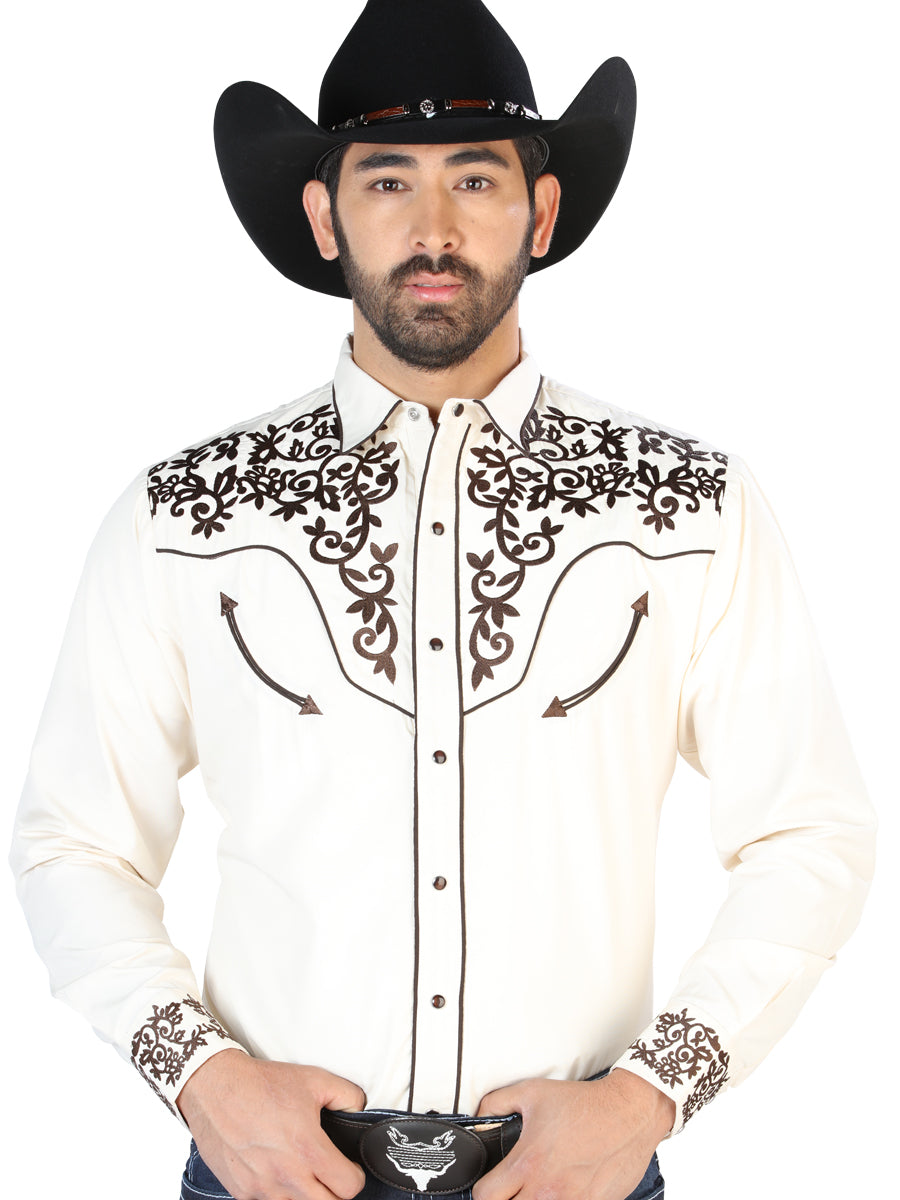 el Señor de los Cielos Bordado Camisa Beige/dorado 126703