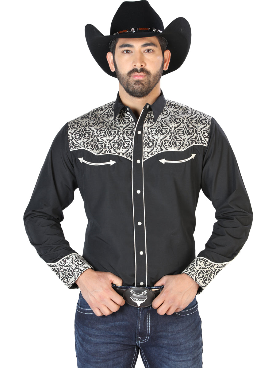 el Señor de los Cielos Bordado Camisa Negro/beige 126704