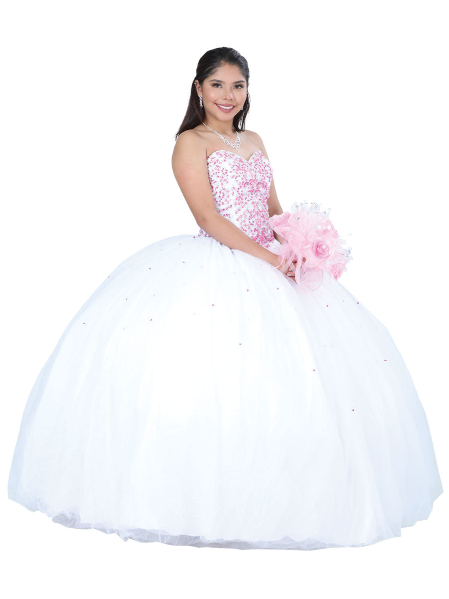 Vestido De Quinceañera Mis Xv Primaveras 1176 Tela Blanco/Fiusha 601342