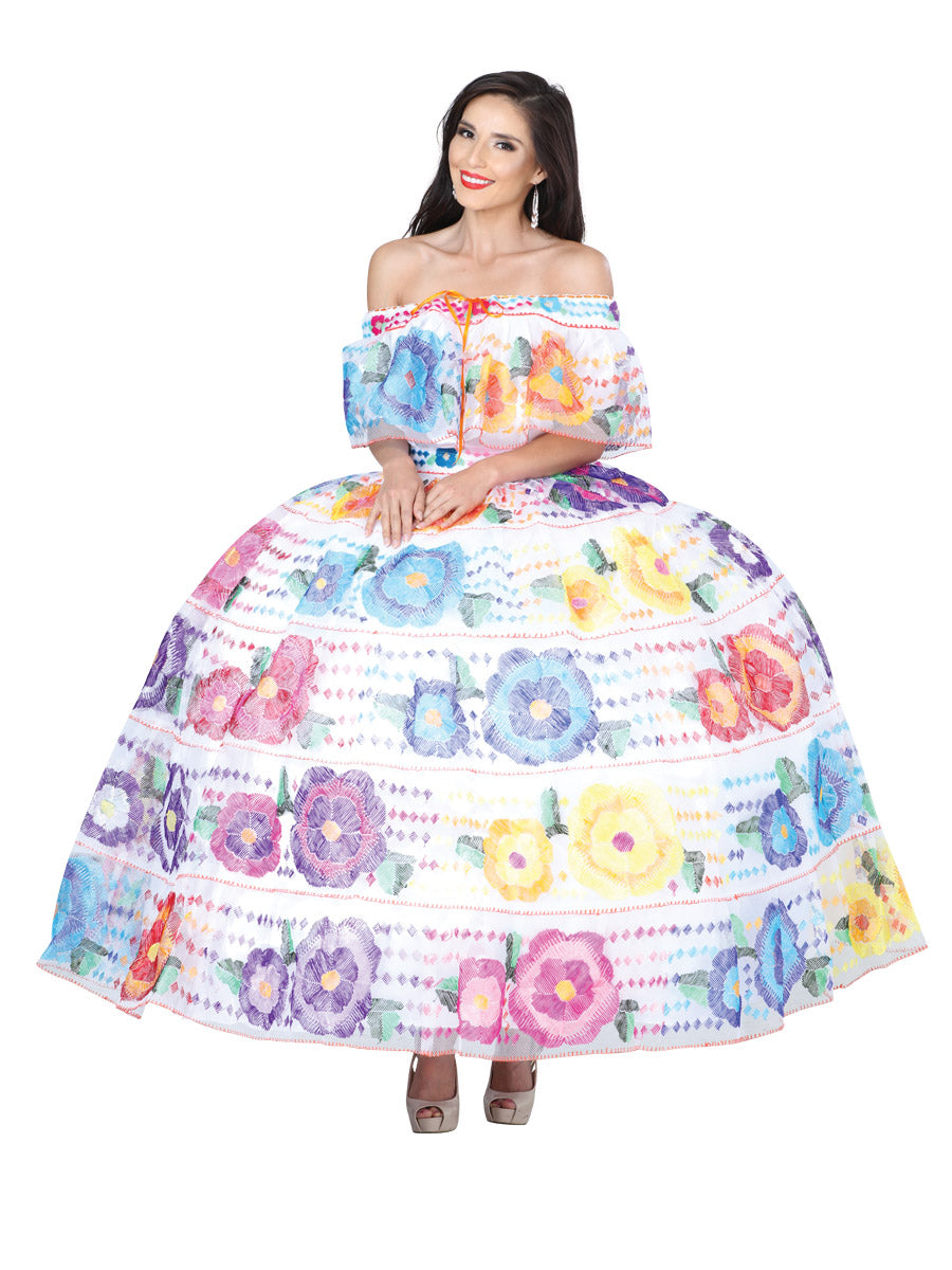 Vestido Chiapas Mis Xv Primaveras Vest-Chia-D 100% Poliester Satin Blanco/Multicolor 601370