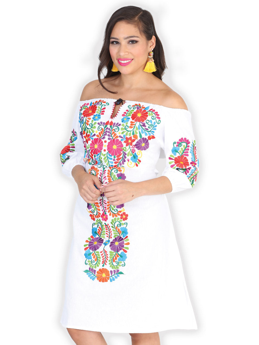 Vestido Mexico Artesanal Floral 50% Algodón 50% Poliéster Blanco 601972