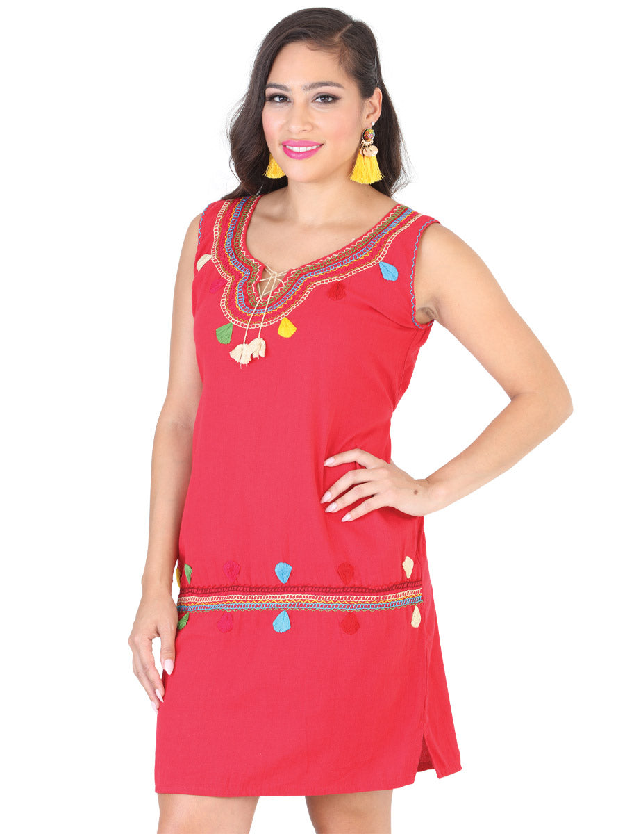 Vestido Juvenil Mexico Artesanal Cadenilla 50% Algodón 50% Poliéster Rojo 601981
