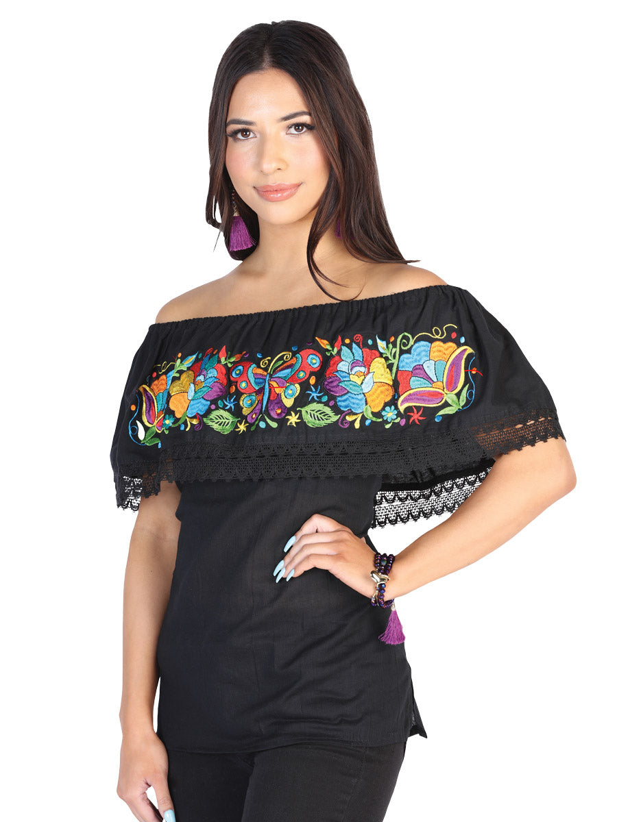 Blusa Juvenil Mexico Artesanal Mariposa 50% Algodón 50% Poliester Negro 602472