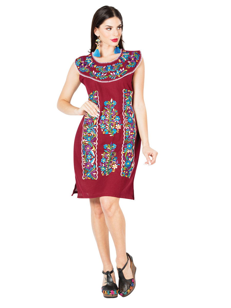 Vestido Mexico Artesanal Lulu 100% Algodon Vino 603091