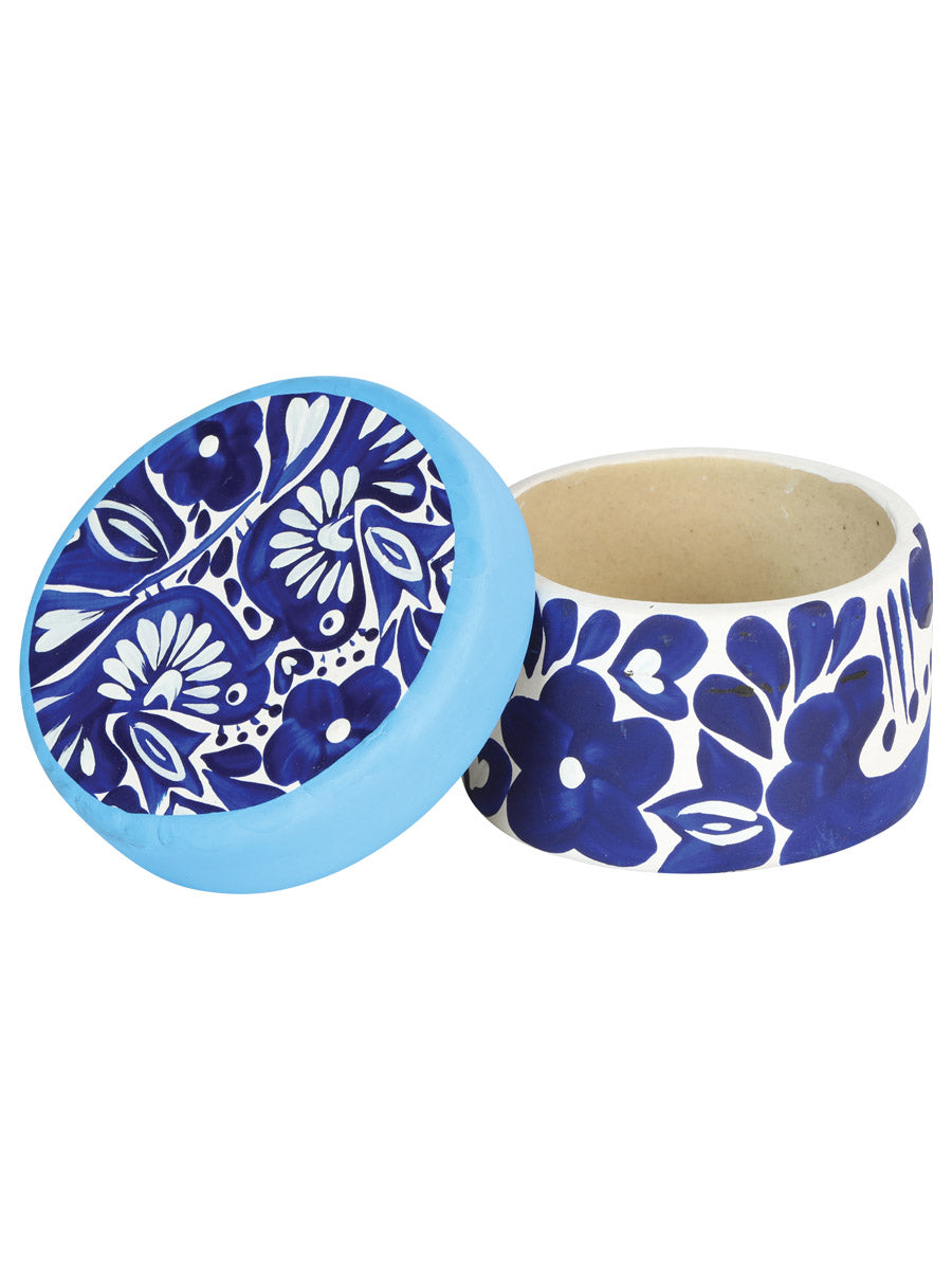 Articulo Hogar Mexico Artesanal Alhajero Otomi Redondo Ceramica Azul 603414
