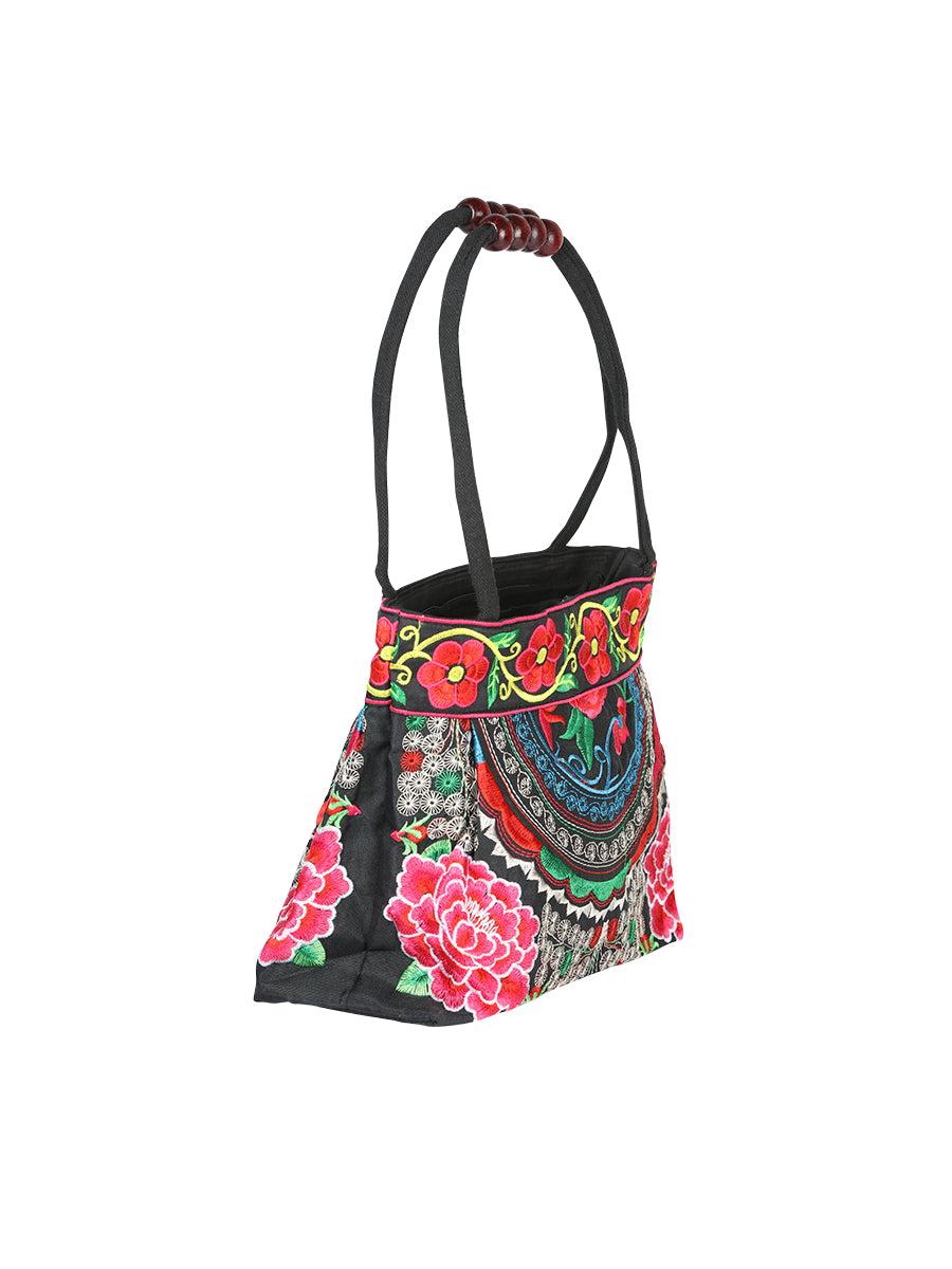 Bolsa Bordada El General Ac-139 Tela Negro/Rosa 702176