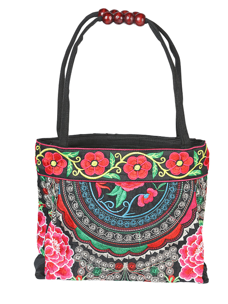 Bolsa Bordada El General Ac-139 Tela Negro/Rosa 702176