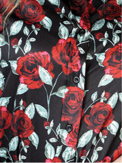 Blusa L/ Manga El Señor De Los Cielos 97%Poly 3%Lycra Negro/ Rosas Rojas 43898