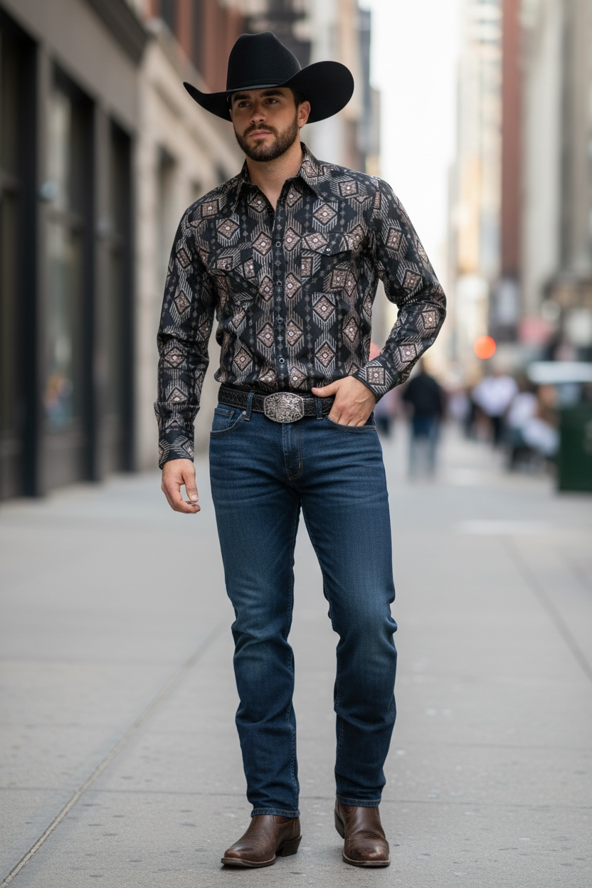 Camisa Vaquera Broche  Hombre