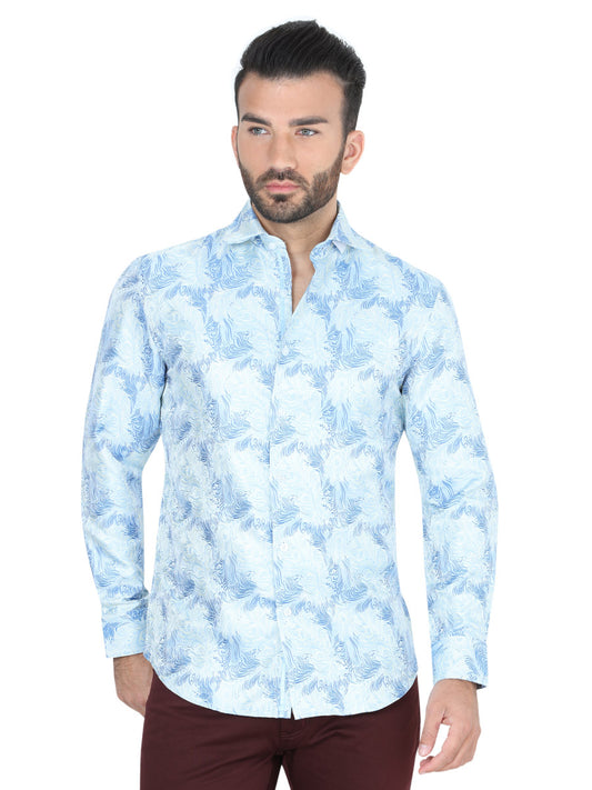 Camisa Casual M/ Larga Centenario W7712-11 100% Poliester Azul/Amarillo 41726