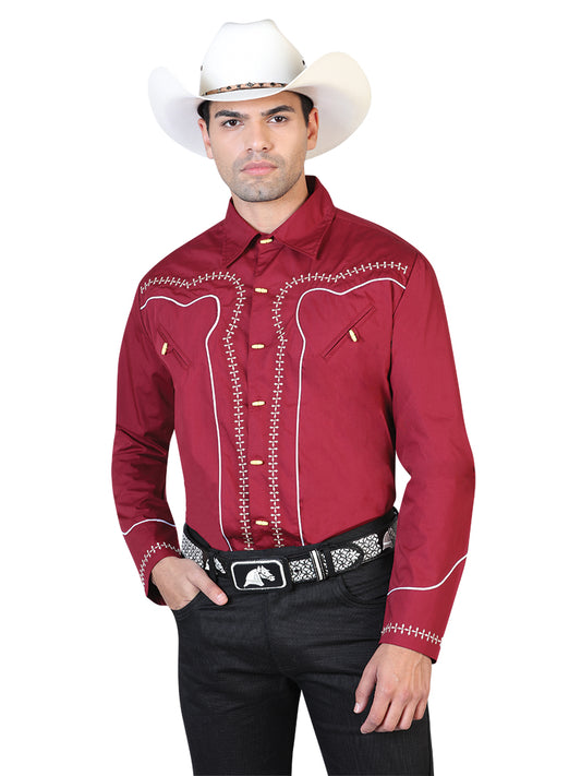 CAMISA CHARRA EL GENERAL 2019-115 55% ALGODÓN 45%POLIÉSTER VINO 42550