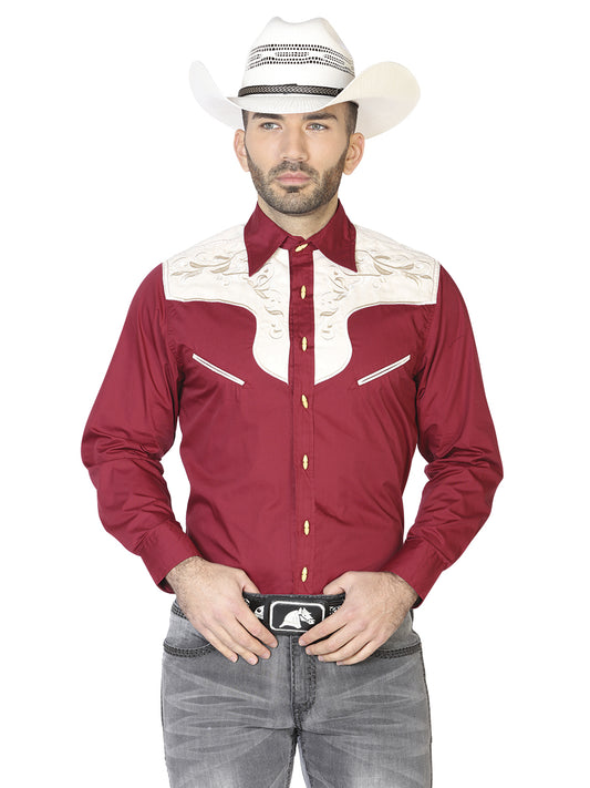 Camisa Charra Ante/Bordada El General 2019-129 55% Algodón 45%Polyester Vino 42580