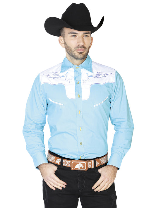 Camisa Charra Ante/Bordada El General 2019-131 55% Algodón 45%Polyester Azul Claro 42587