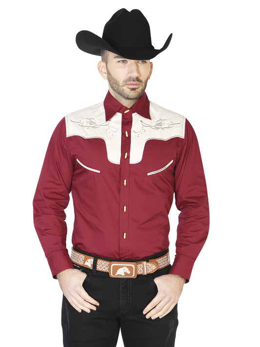 Camisa Charra Ante/Bordada El General 2019-131 55% Algodón 45%Polyester Vino 42592