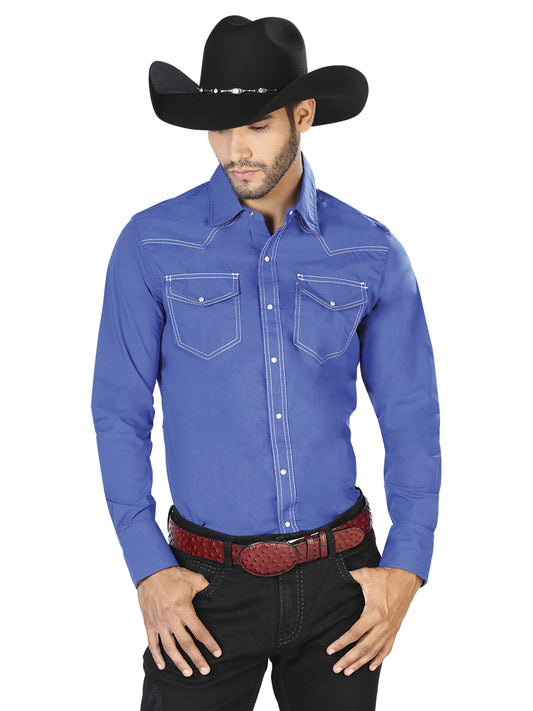 Camisa Vaquera M/ Larga El Senor De Los Cielos Mc061924 65% Polyester 35% Algodon Azul Rey 42894