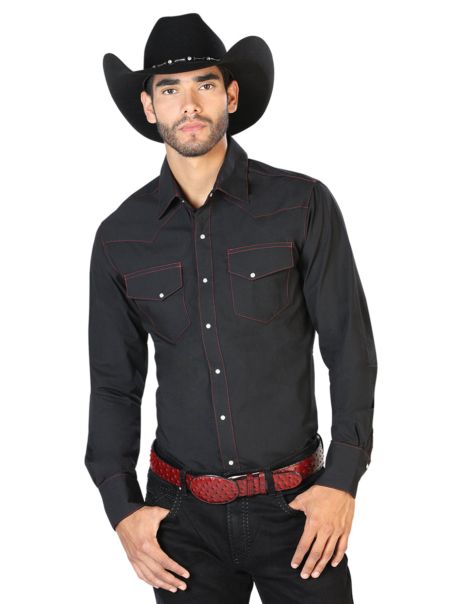 Camisa Vaquera M/ Larga El Senor De Los Cielos Mc061911 65% Polyester 35% Algodon Negro 42902