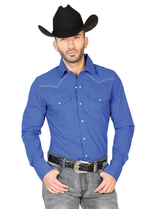 Camisa Vaquera M/ Larga El Senor De Los Cielos Mc061901 65% Polyester 35% Algodon Azul Rey 42912