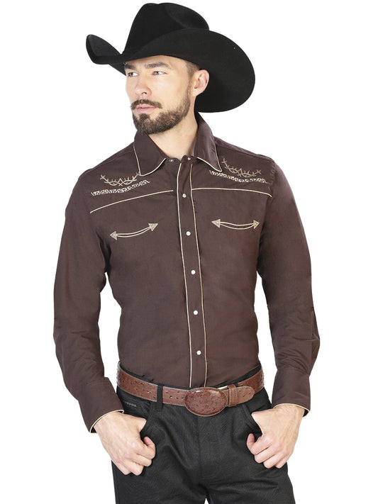 Camisa Vaquera Manga Larga El Senor De Los Cielos Mc061902 65% Polyester 35% Algodon Cafe 42950