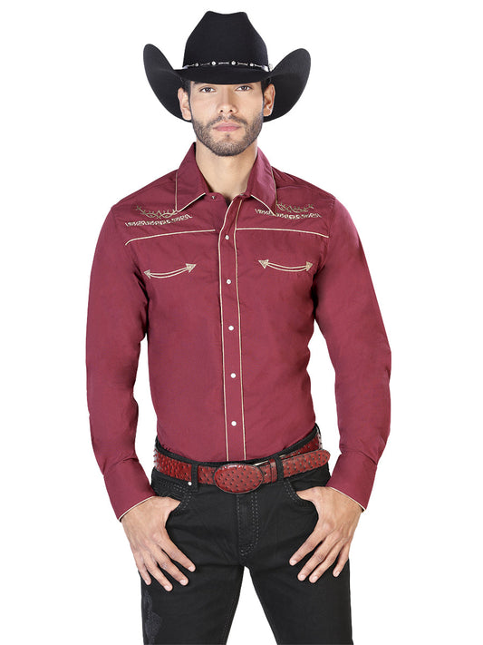 el General Bordado Vaquero Camisa Burgandy/dorado 42951