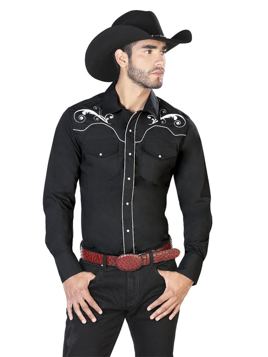 el Señor de los Cielos Bordado Camisa Negro/blanco 42958